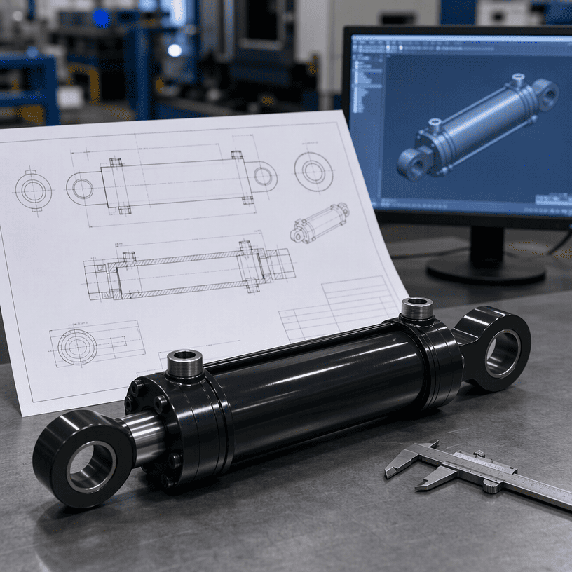 Custom hydraulic cylinder CAD drawing and production handoff review